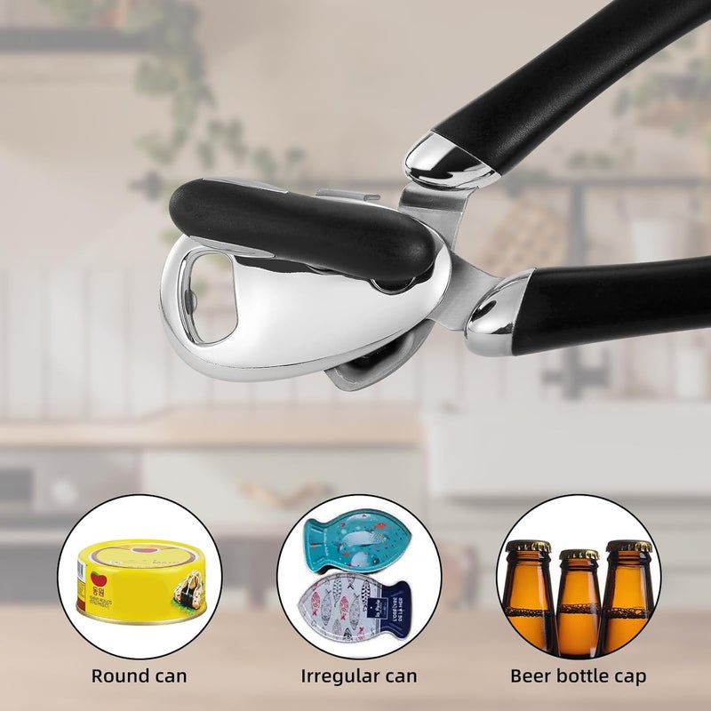 Kitver Multi-function Manual Can Opener Bottle Opener, Oversized Hand-held Easy Rotary Knob, Safe Cut Can Opener with Non-Slip Handle, Smoother Cut Sharp Blade for Seniors Kitchen Tool, Black - Image 3